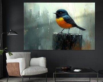 Vogel Waakzaam op Verftextuur van Eva Lee