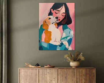 Gouache woman with beagle