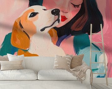 Gouache vrouw met beagle van Kunstkabinet