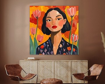 Gouache vrouw floral van Kunstkabinet