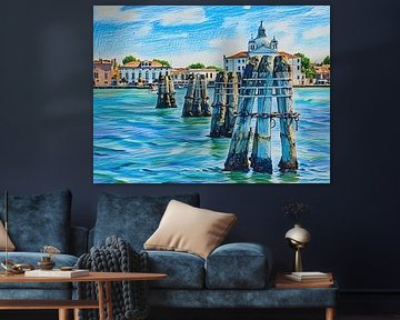 Canal de Venise avec poteaux en bois sur Sergio Pazzano