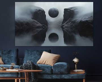  Digitale Maan: Mist tussen Rotsen van Surreal Media