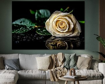 Elegante witte roos met waterdruppels van Imperial Art House