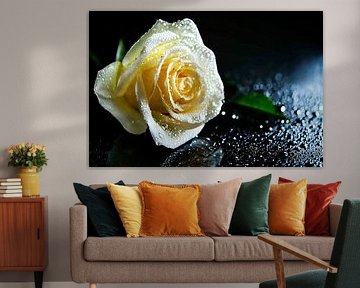 Rose blanche avec gouttes d'eau