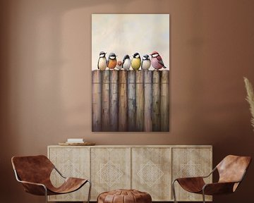 Vogels op een houten hekje van Brigitta Meijer