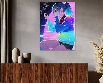 Female Anime Cyberpunk Smoking