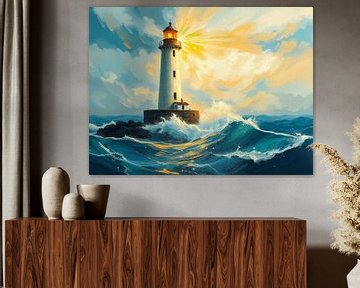 Vuurtoren op zee van On Your Wall