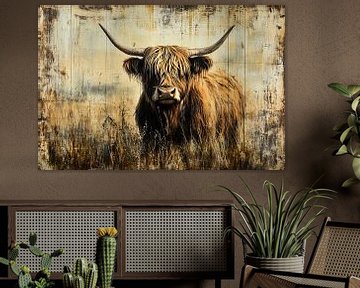 Schotse hooglander in natuurlijk veld van Art & Soul Creations