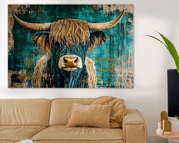 Schotse hooglander op levendige achtergrond van Imperial Art House