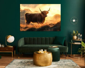 Schotse hooglander in gouden licht van Imperial Art House