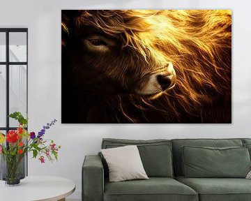 Schotse hooglander in zonlicht van Imperial Art House