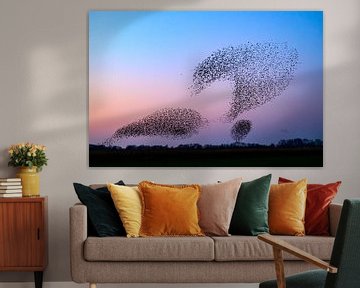 Spreeuwen tijdens zonsondergang van Sjoerd van der Wal Fotografie