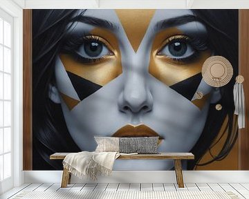 Frau im schwarz- und goldfarbenem Glanz