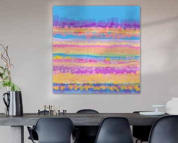Geometrisch landschap met cirkels en vierkanten van Claudia Gründler