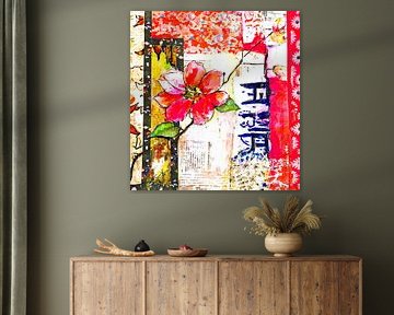 Pink red hibiscus. ( Collage 2 )