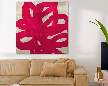 Rode bloem op beige en wit. Kleurrijke abstracte kunst. van Dina Dankers
