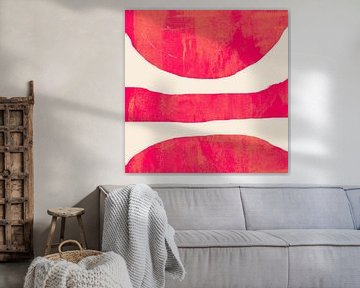 Neonroze en oranje vormen op wit. Kleurrijke abstracte kunst. van Dina Dankers