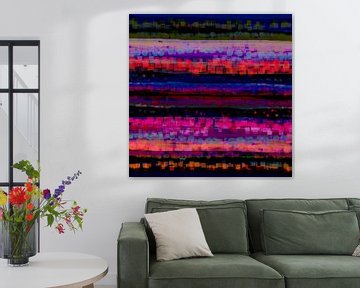 Geometrisch landschap met rechthoeken en cirkels Neon van Claudia Gründler