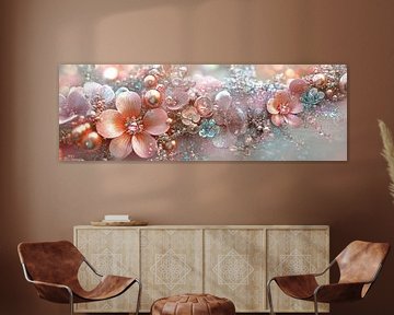 Bloemen en parels in sprankelend detail panorama van Digitale Schilderijen