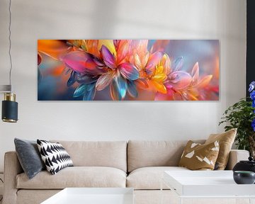 Glanzende bloemen in abstracte glasstructuur panorama van Digitale Schilderijen