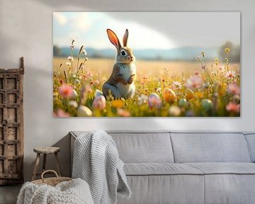 Osterhase auf blühender Wiese von Jean Pierre
