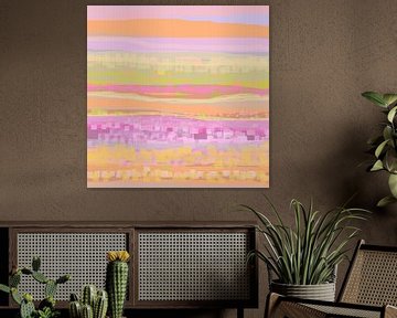 Geometrisch landschap met rechthoeken en cirkels 2 van Claudia Gründler