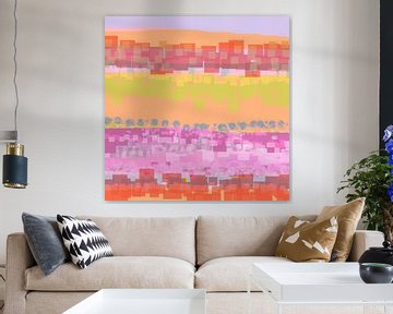 Geometrisch landschap met rechthoeken en cirkels 33 van Claudia Gründler