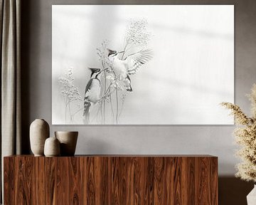Twee Vogels in de Bloesemboom - zwart | wit van Karina Brouwer