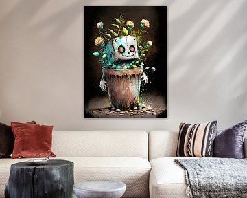 Robot pot de fleurs fleurs plantes surréalistes magie humour