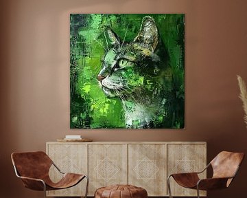 Kattenportret groen Schilderij Impressionisme Textuur Diepte van gm_designs