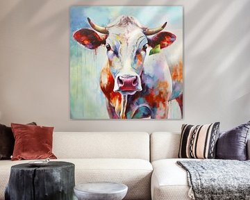 vache coloré portrait peinture expression moderne rural