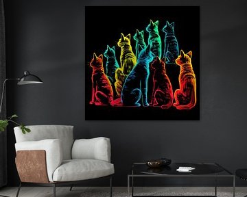 Katten achterkant neon kleurrijk pop art silhouetten groep van gm_designs
