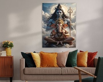 Mahadeva And Ganesha Bless by Art Kingdom