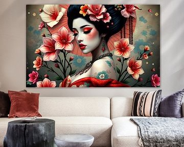 Geisha oosterse vrouw met bloemen van Egon Zitter