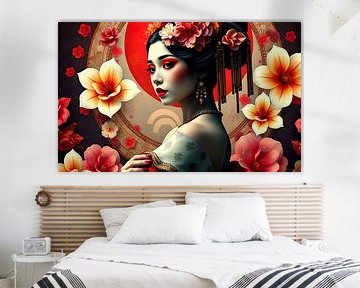 Geisha oriental woman with flowers