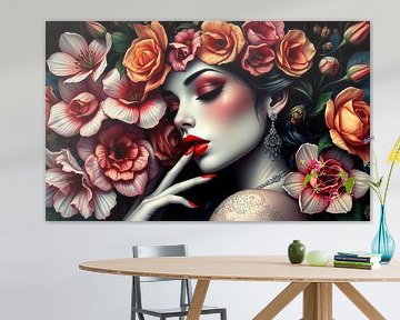 Geisha oriental woman with flowers
