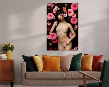 Geisha orientalische Frau mit Blumen von Egon Zitter