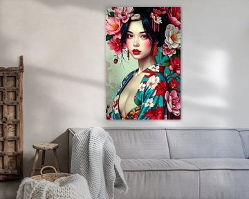 Geisha orientalische Frau mit Blumen von Egon Zitter