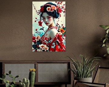 Geisha orientalische Frau mit Blumen von Egon Zitter