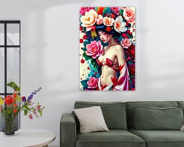 Geisha orientale avec des fleurs sur Egon Zitter