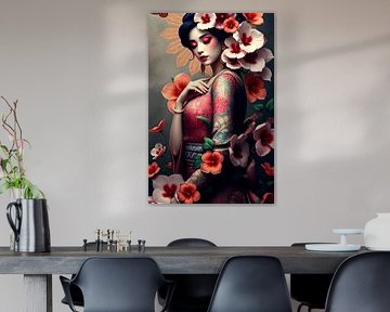 Geisha orientale avec des fleurs sur Egon Zitter