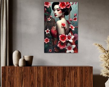 Geisha orientale avec des fleurs sur Egon Zitter