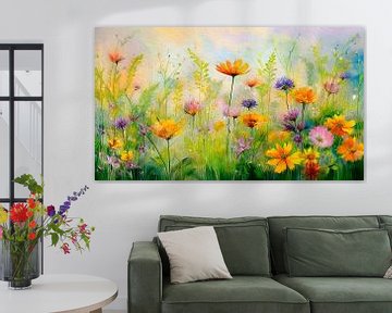 Lente! Wilde bloemen in de border. van Studio Pieternel