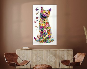 Kat, Bloemen en Vlinders van Preet Lambon