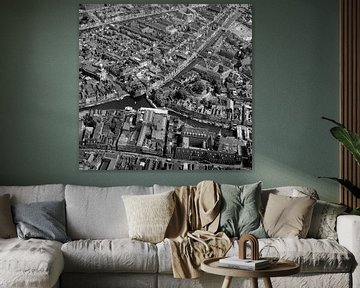 Historic black-and-white aerial view of the centre of Leiden by Frans Rombout
