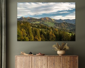 Sunset in autumn with a view of the Hochgrat and the Allgäu Alps near Oberstaufen