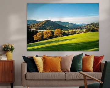 First rays of sunshine in autumn with a view of the Hochgrat, Staufen and Oberstaufen by Leo Schindzielorz