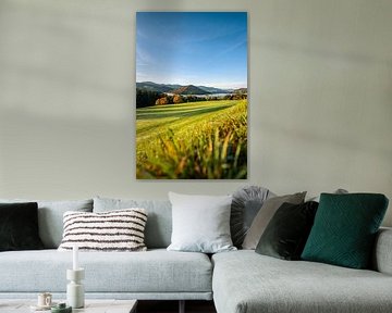 First rays of sunshine in autumn with a view of the Hochgrat, Staufen and Oberstaufen by Leo Schindzielorz