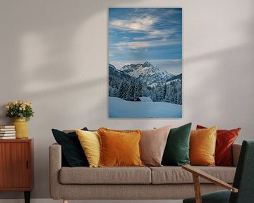 prachtige zonsopgang in de winter in de Allgäuer Alpen in het Kleinwalsertal op de Widderstein van Leo Schindzielorz