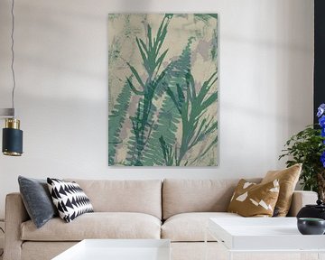 Groene bladeren op wit. Moderne botanische kunst. van Dina Dankers
